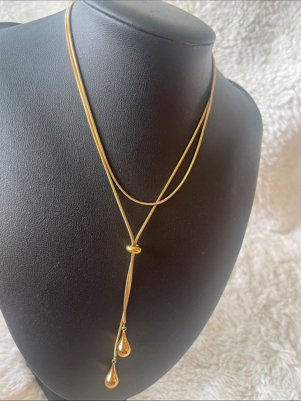 Delicate Gold Slide Lariat Necklace - Long Adjustable Women’s Necklace - Mayamar - Picture 5 of 5
